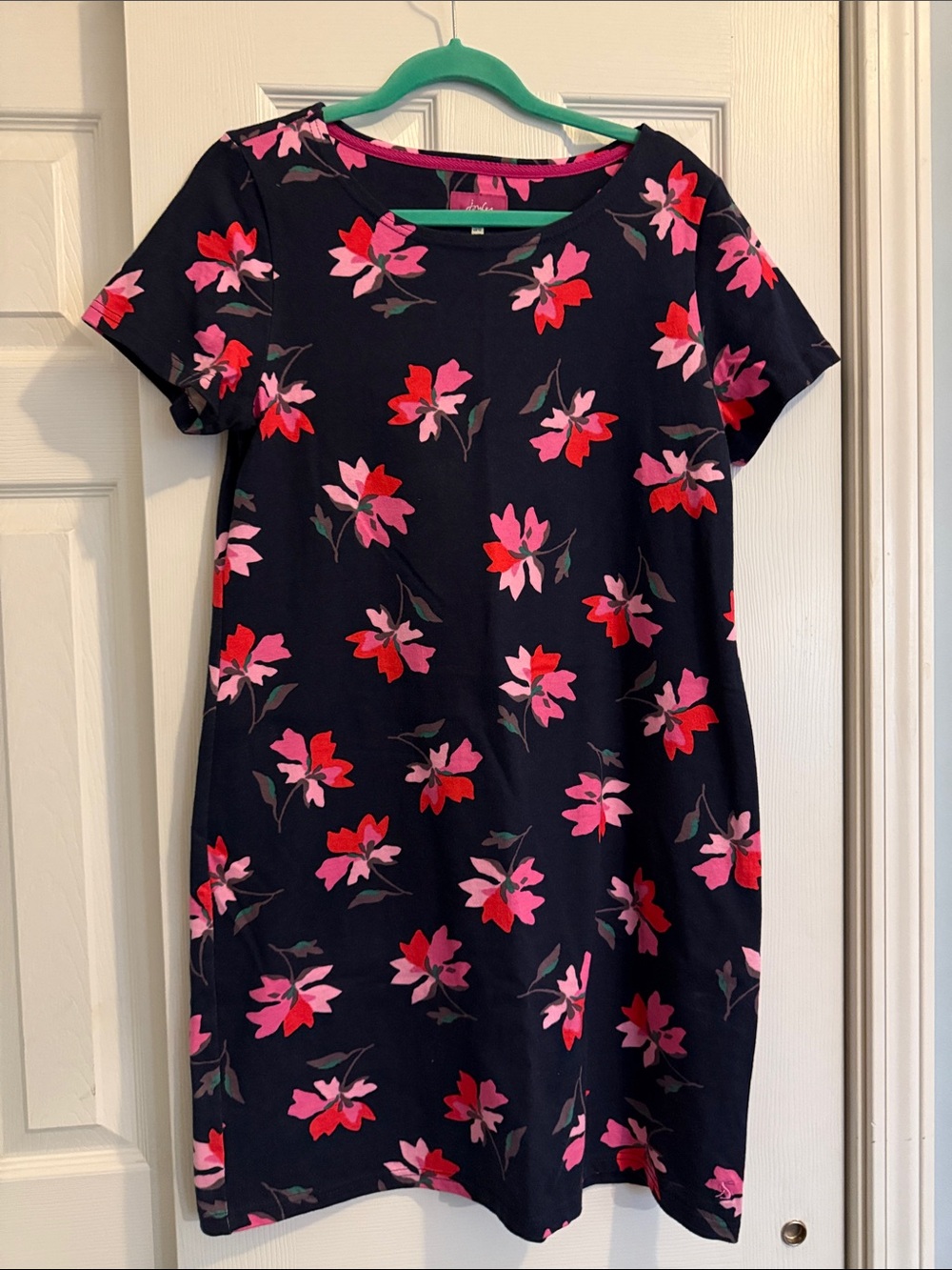 Joules Navy Blue Riviera Floral Print T Shirt Tee Shift Dress Size US 12